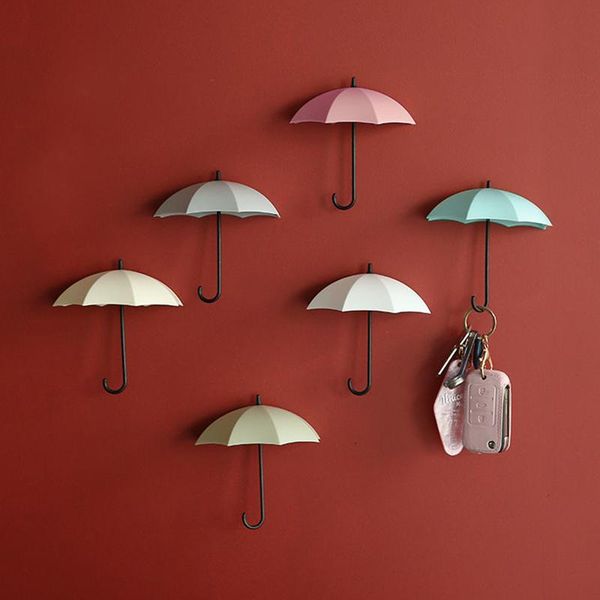

hooks & rails 3pcs punch-umbrella hook non-marking key debris bathroom kitchen storage rack self-adhesive clothing hanger