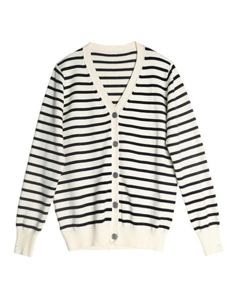 

women's knits & tees black and white striped knitted cardigan thin slimming