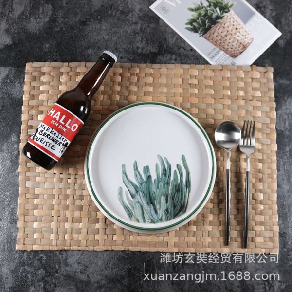 

handmade straw mat heat insulation large rectangular soup pot plate bowl resistant b & theme restaurant