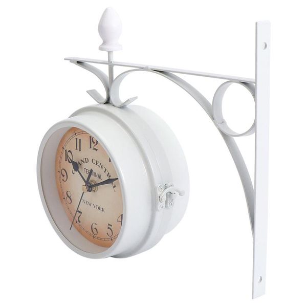 

wall clocks retro hanging decor accurate double-sided clock for indoor (white)