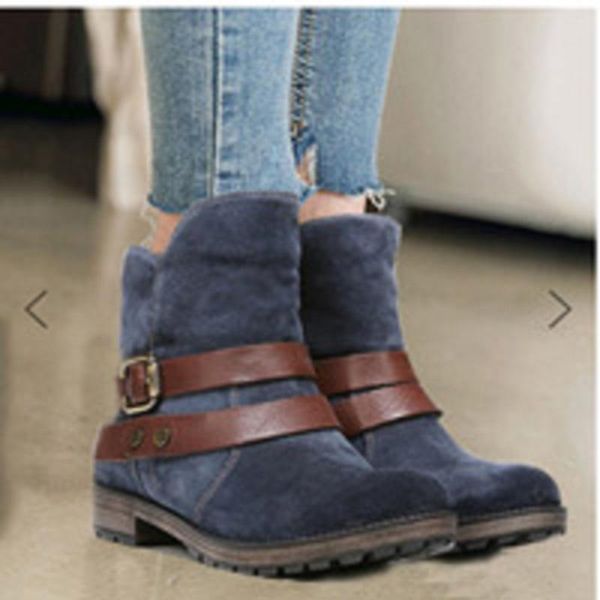 

boots ankle women autumn winter buckle strap punk low heels platform vintage ladies shoes big size female booties, Black