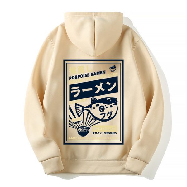 

mens designer t shirts funny puffer fish ramen print fleece hoodies hip hop casual pullover hooded sweatshirt men harajuku fashion streetwea, Black