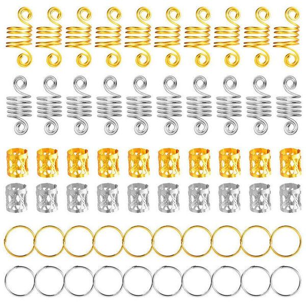 

hair clips & barrettes 60pcs metal african rings beads cuffs tubes charms dreadlock dread braids jewelry decoration accessories, Golden;silver
