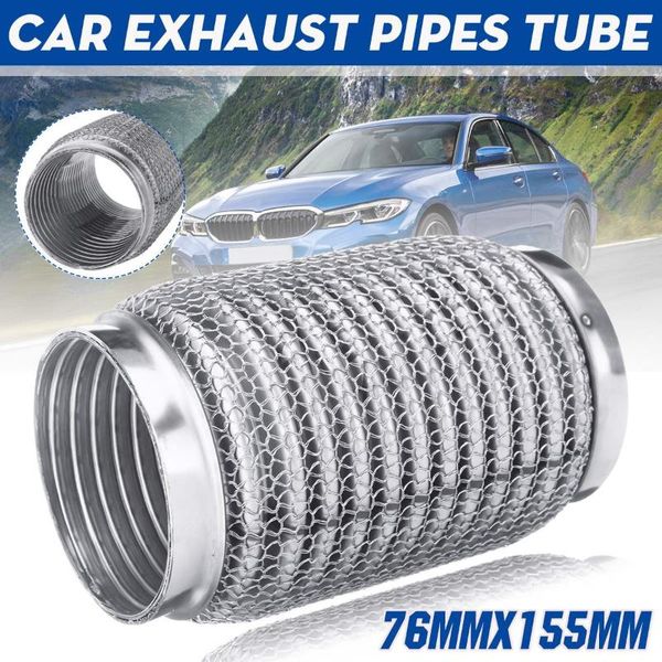

manifold & parts 155x76mm universal car exhaust flex pipe dual layer tip flexible tube coupling w/interlock stainless steel