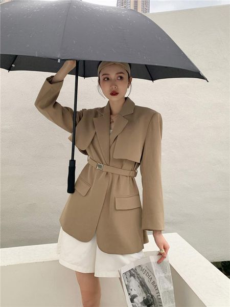 

women's suits & blazers superaen autumn 2021 casual streetwear loose solid full waist-strap suit jacket women coats, White;black