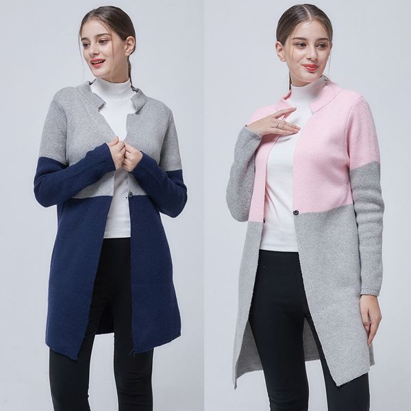 

fashion sweater 2021 autumn simple color contrast splicing long  fits all sleeve cardigan women's knitwear 930, White;black