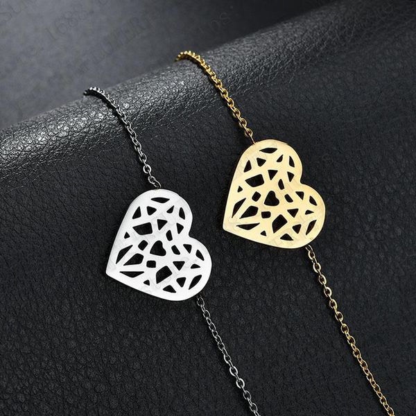 

charm bracelets for women boho stainless steel hollow heart-shaped luxury jewelry gift wholesale bulk pulseras, Golden;silver