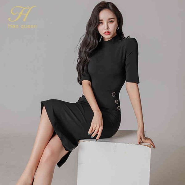 

dresses 2021 spring korean pencil black short-sleeved ol slimmedium-length simple lady evening party es, Black;gray