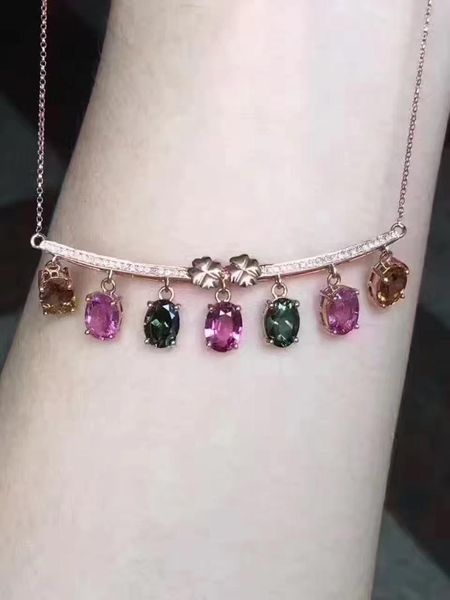 

natural multicolor tourmaline necklace gemstone pendant s925 silver trendy smiling face women party jewelry chains