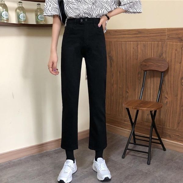

women's loose black high waisted jeans, Blue