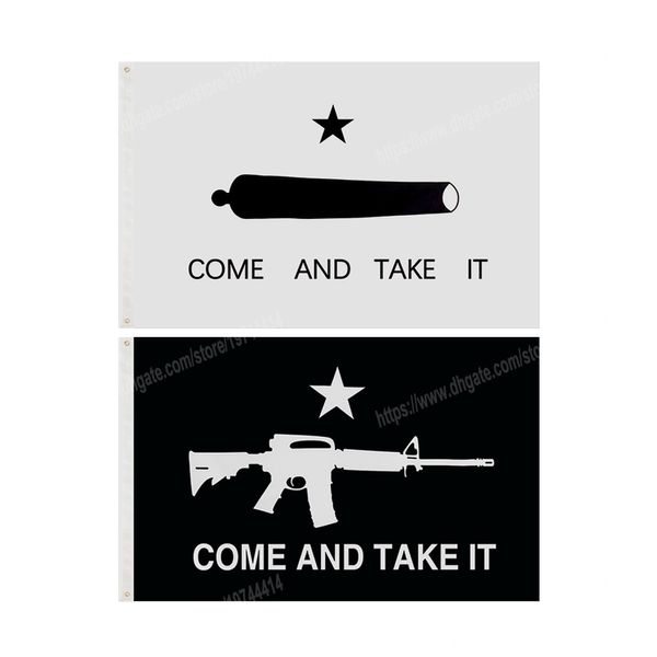 Schwarz-weiße „Come Take It“-Flaggen, 90 x 150 cm, 3 x 5 Fuß, individuelles Banner, Metalllöcher, Ösen, USA-Flagge, kann individuell angepasst werden