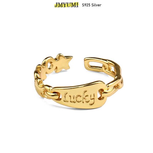 

cluster rings minimalist 925 sterling silver for women fashion lucky letters gold irregular geometric birthday party jewelry gifts, Golden;silver