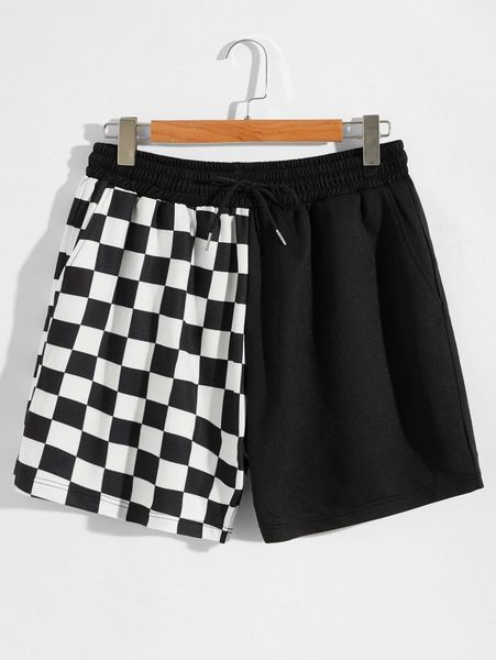 

men checkerboard drawstring track shorts p60x#, Black