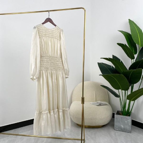 

casual dresses designer 2021 spring england fashion style 100% silk ladies ruched high waist elegant robe, Black;gray