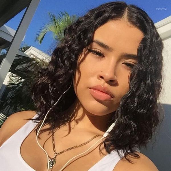 

remy hair short bob wigs with baby peruvian deep wave lace front human natural color wig preplucked 150%1, Black;brown