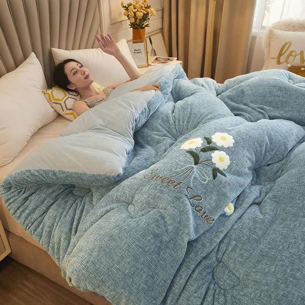 

comforters & sets coral fleece blanket winter embroide quilt double-sided cotton thickened 6kg warm comfortable autumn plush soft