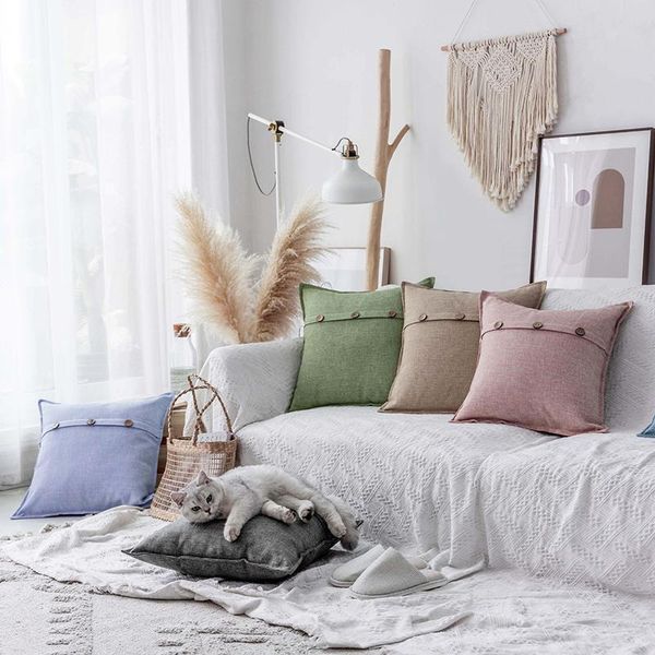 

cushion/decorative pillow linen button cushion cover solid color pillowcase simple all- comfortable covers decorative for sofa car chai