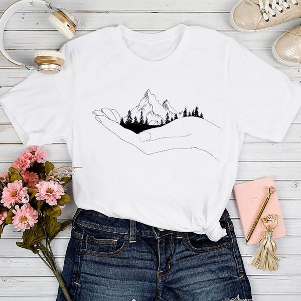 

women's t-shirt t-shirts women mountain travel vacation 2021 spring summer clothing tshirt lady graphic female print clothes tee, White