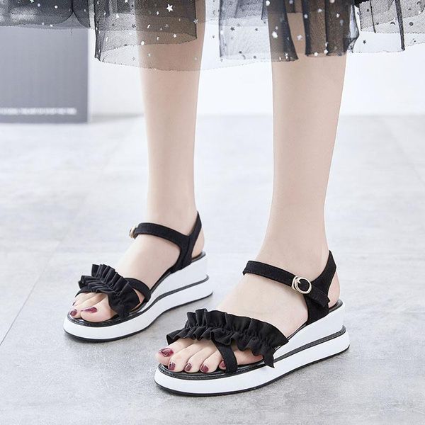 

sandals 2021 summer style thick-soled flat-bottom korean soft-soled student all-match women, Black