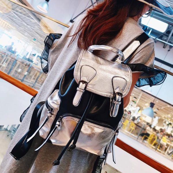 

backpack contrast color ladies bag personality wild soft leather casual fashion travel on women's bags