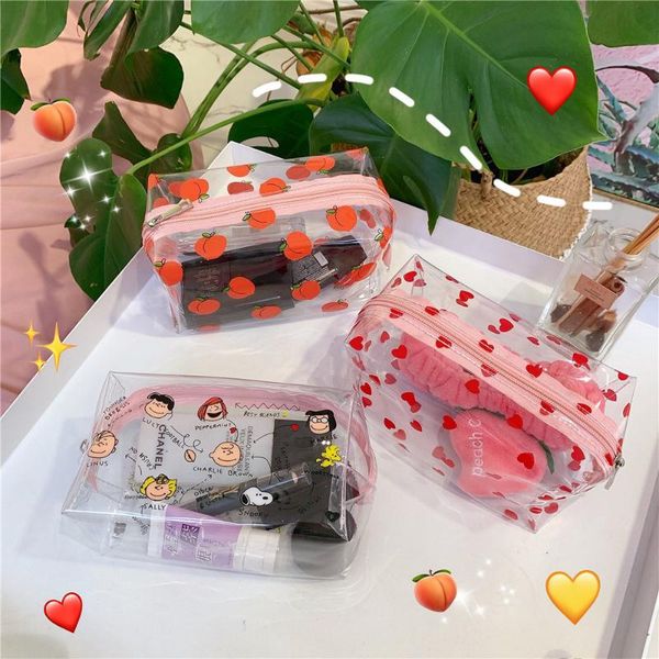 

transparent waterproof cosmetic bag female travel portable ins women cartoon large capacity girl storage wash bags