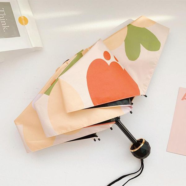 

umbrellas korean version of ins small fresh automatic rain umbrella dual-use female gentle and cute three-folding sunscreen