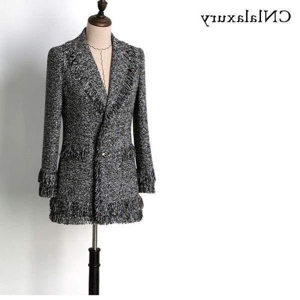 

women's suits & blazers designer 2021 runway fashion tweed blazer feminino for women notched collar single button jacket tassel grey lo, White;black