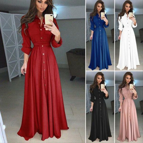 

summer fashion long sleeve women tanks slim high waist floor length dress party clothing five colors s xxxl, White