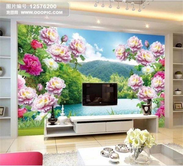 

wallpapers custom size 3d po wallpaper mural living room landscape peony flower chinese picture sofa tv backdrop for wall