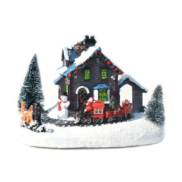 

interior decorations christmas village figurines led lights small train house luminous landscape resin deskornament