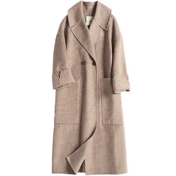 

women's women's wool coat women's euro american color suit collar loose double-sided cashmere coat 211130, Black
