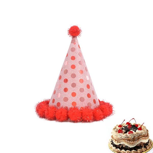 

party hats birthday paper hat shiny plush balls cap supplies (yellow)