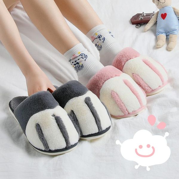 

slippers women's cartoon cat claw plush warm kawaii indoor home couples non-slip flat shoes, Black