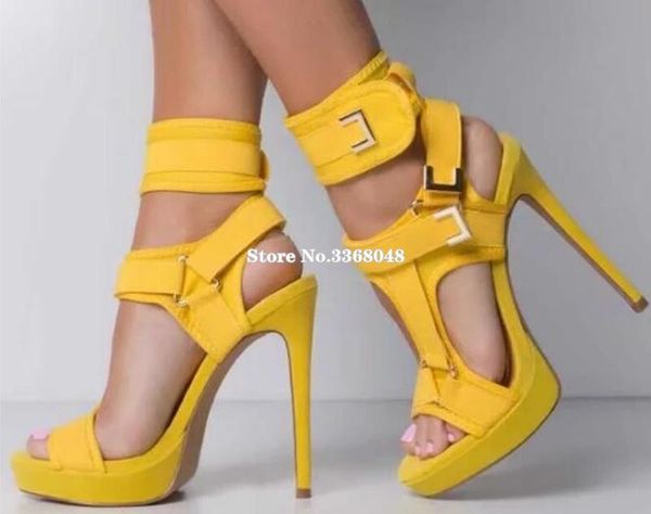 

dress shoes 2021 fashion chunky heels platform sandals woman metal buckle strap yellow burgundy pumps hollow out catwalk banquet, Black