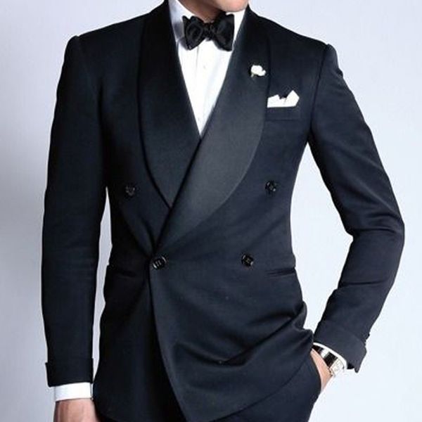 

men's suits & blazers navy blue tuxedo slim fit men's suits lapel shawl two jacket pieces with pants 1ktd, White;black