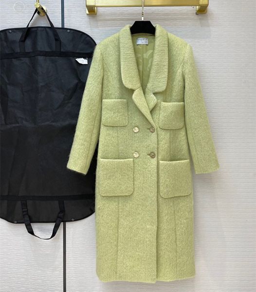

women's wool & blends european and american women's clothing winter style long sleeve lapel pocket green double-breasted fashion w, Black