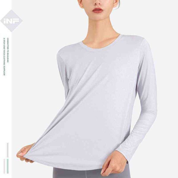 

women's t-shirt loose and slim fitns cloth women's sports long sleeve t-shirt outdoor running breathable high elastic yoga autumn, White