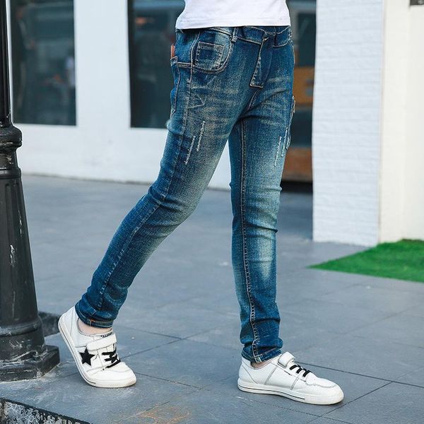 

jeans children spring autumn 2021 big boy trousers fashion pants boys teen kids casual for denim long, Blue