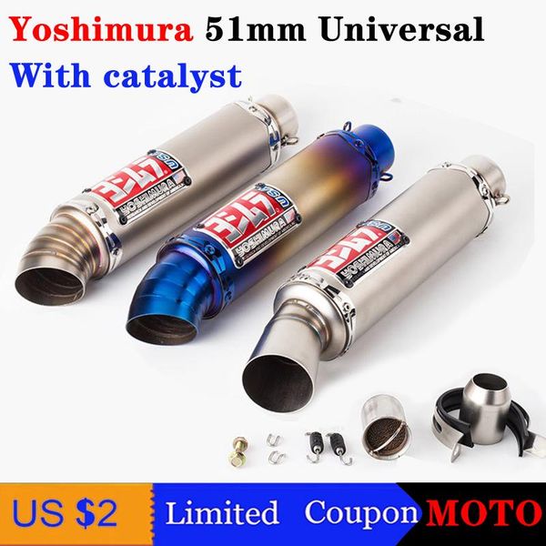 

motorcycle exhaust system 51mm universal yoshimura pipe modified muffler with catalyst escape moto db killer silencieux