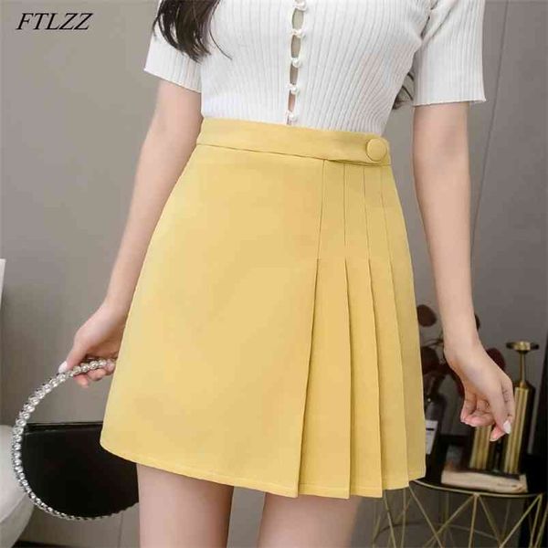 

women high waist single button office lady mini pleated skirt casual female solid color slim fit short black skirts 210430