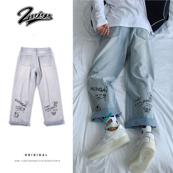 

men's jeans straight jeans, fashion brand, handsome and loose pants c8ky, Blue