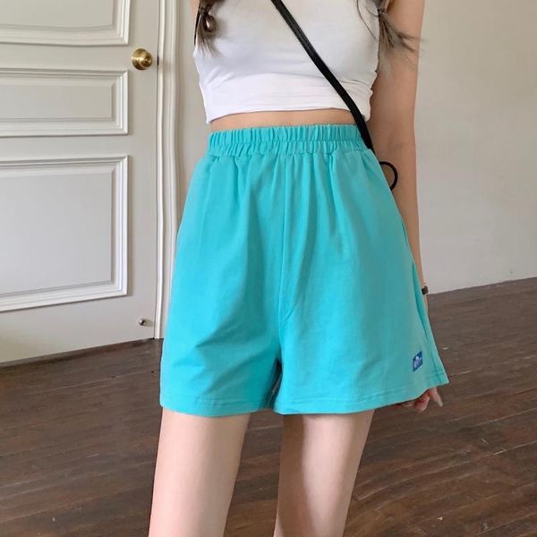 Frauen Shorts Sommer Casual Baumwolle Frauen Mode Solide Kordelzug Sweatshorts Hohe Taille Lose Für Mädchen Weiß Blau Frau