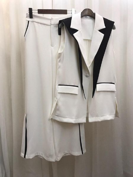 

blazer sets 2021 spring summer pant women notched collar single button coat+wide leg suit 2 piece women's two pants, White