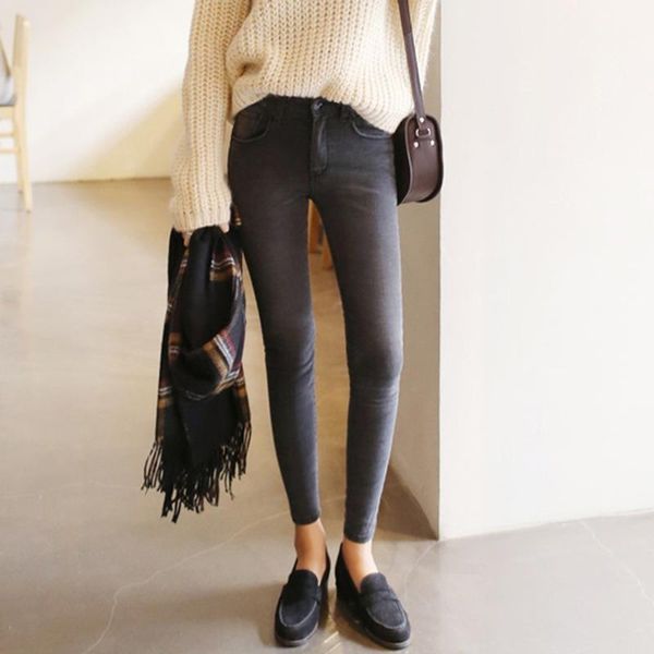 

women's jeans thin waist nine korean female grey legging feet pencil pants black women 2021, Blue