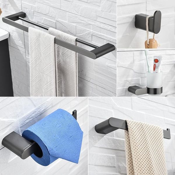

bath accessory set stainless steel brushed gray toilet paper holder towel bar robe hook ring tooth brush bathroom accessories