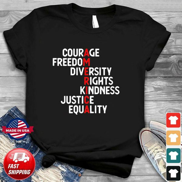 

america courage om diversity rights kindness justice eq t-shirt, White;black