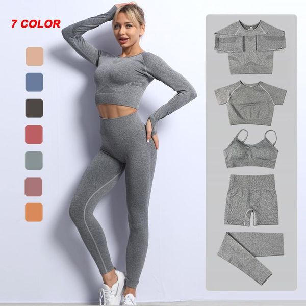 

2/3/5pcs seamless yoga set workout sportswear women gym clothing fitness crop high waist leggings long sleeve sports suits outfit