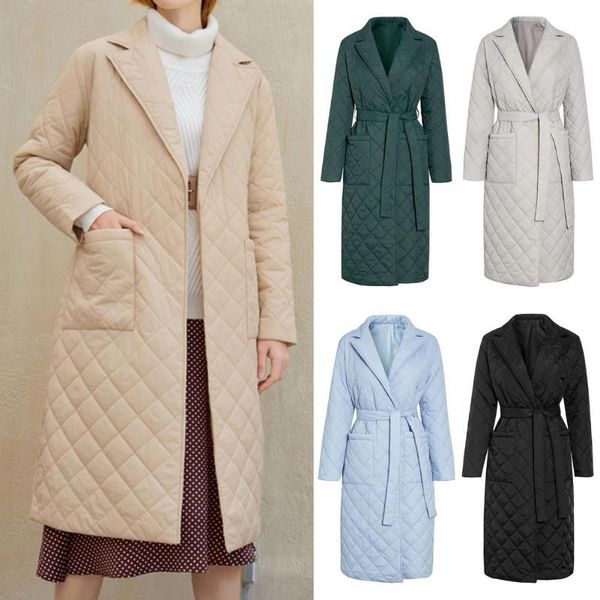 

women's jackets women casual coat 2021 mid-length jacket overcoat solid color slim fit rhombus pattern winter accessory for work, Black;brown