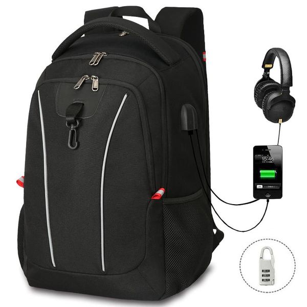 

backpack men reflective strip anti-theft 17.3 inch lapnotebook usb waterproof rucksack man school travel bag pack for male