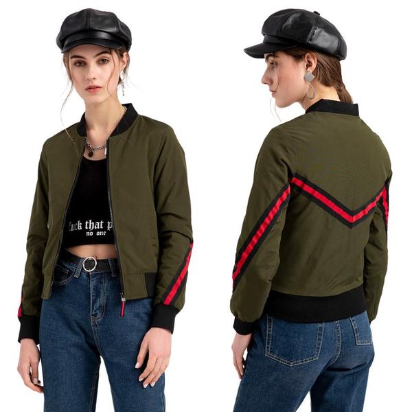 

women's jackets contrast trim bomber jacket spring autumn winter warm cotton padded coats outwear, Black;brown